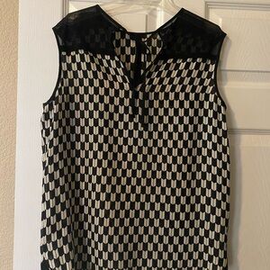 L.A.M.B. Black and Cream Geometric Sleeveless Top